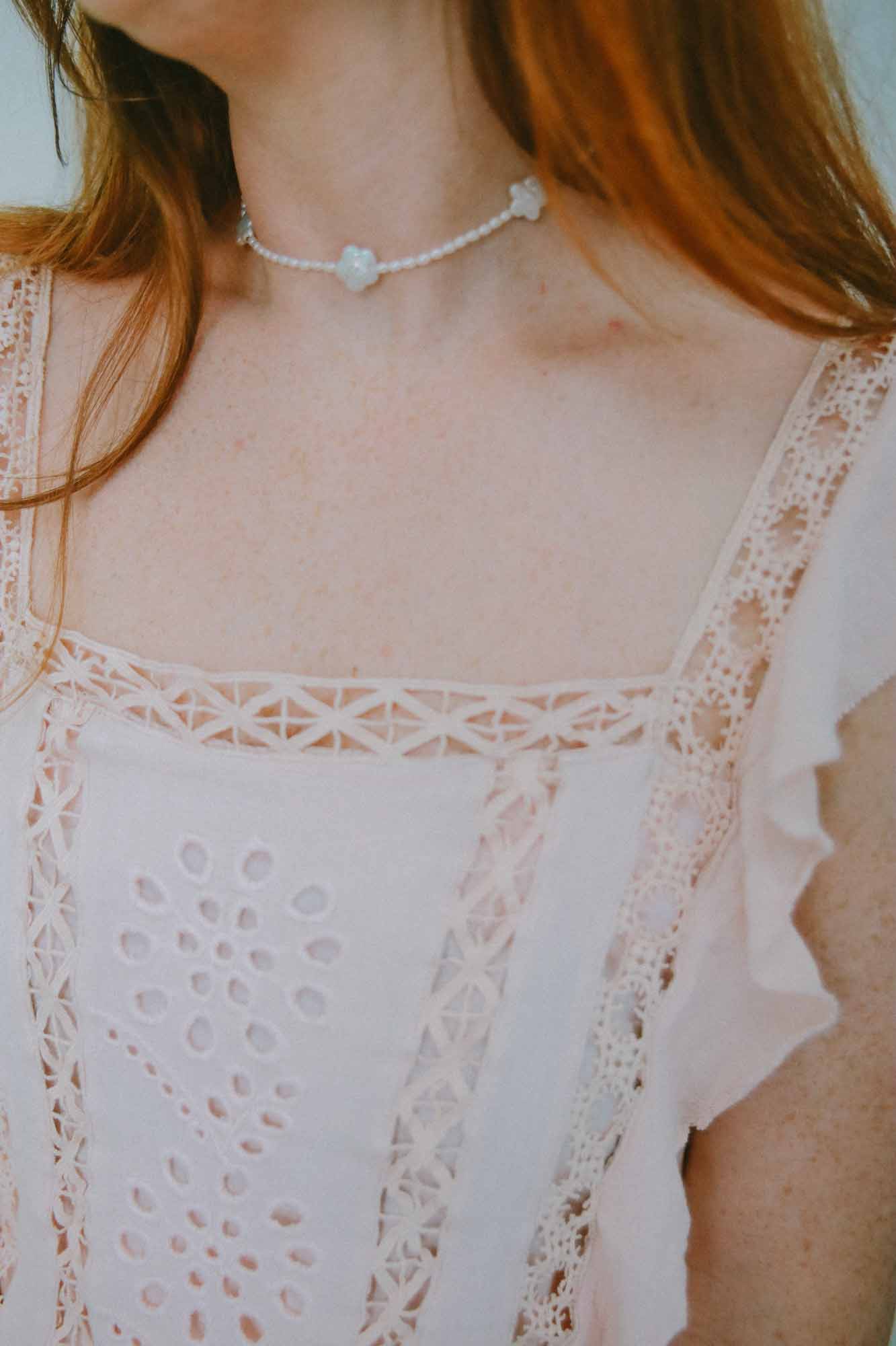 White Daisy Freshwater Pearl Necklace