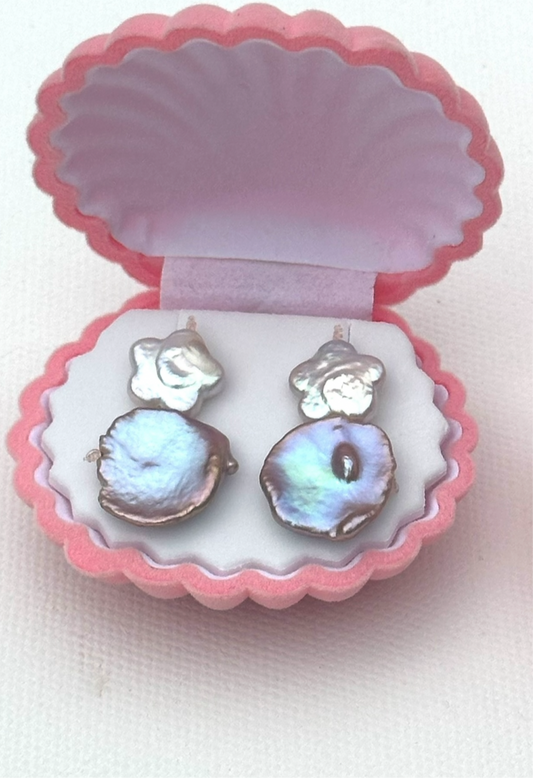 Keshi & Flower Shaped Pearl Earring set