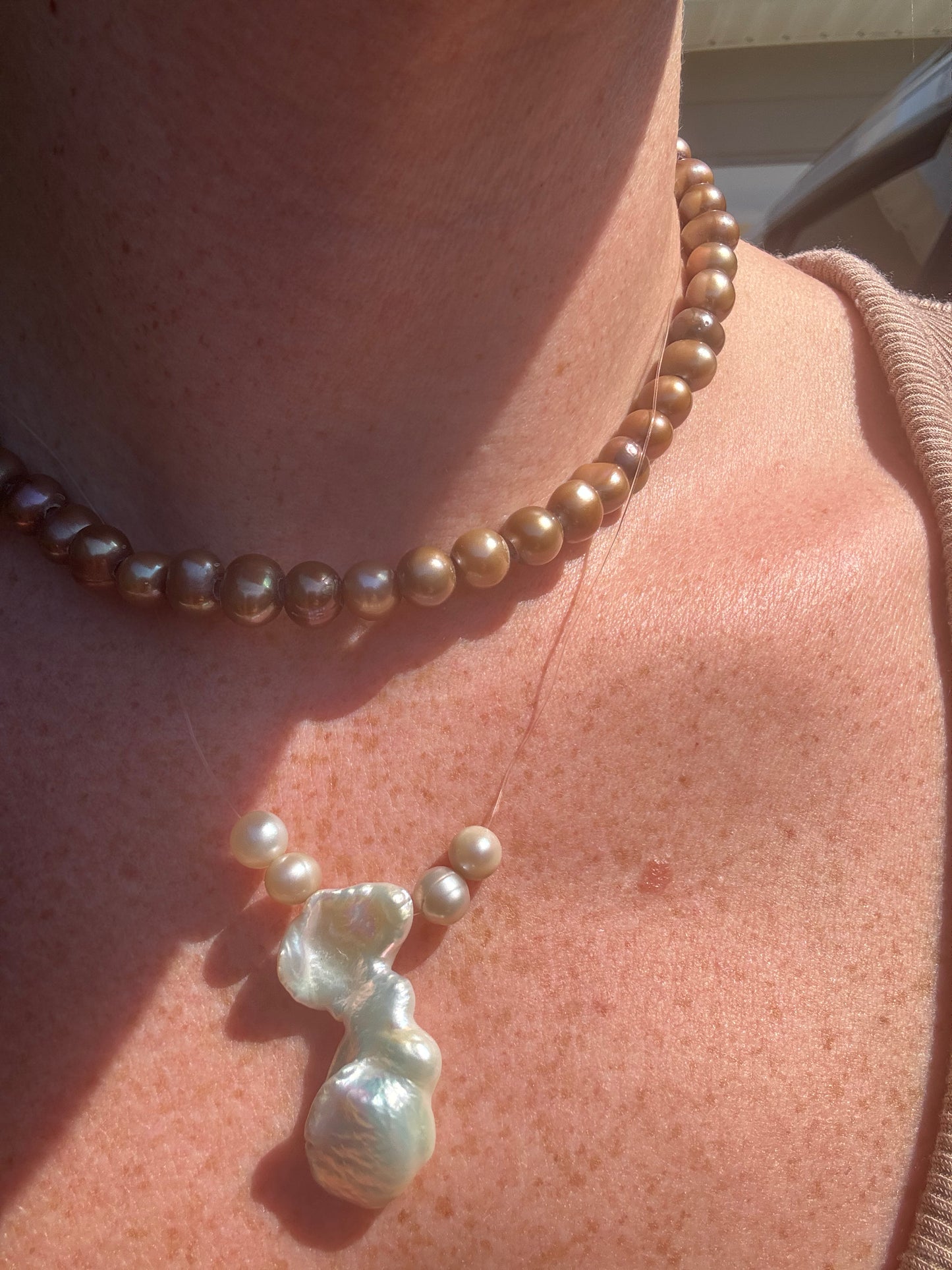 Mocha Latte solid strand Freshwater Pearl Necklace