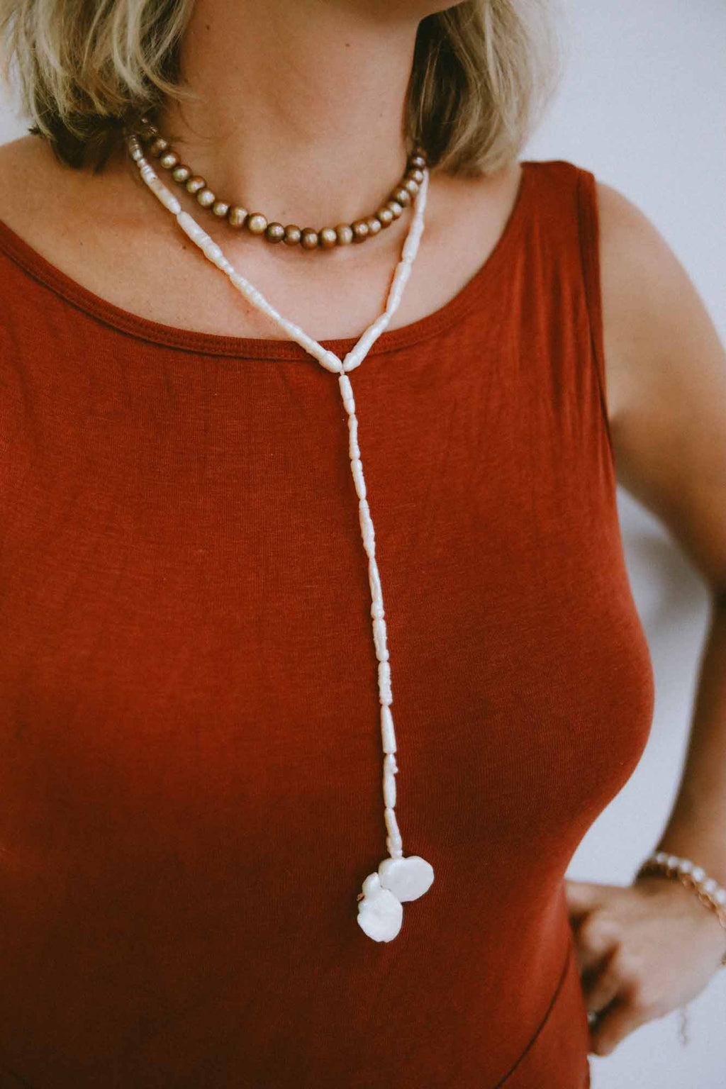 Angelfish Neck Tie Freshwater Pearl Necklace