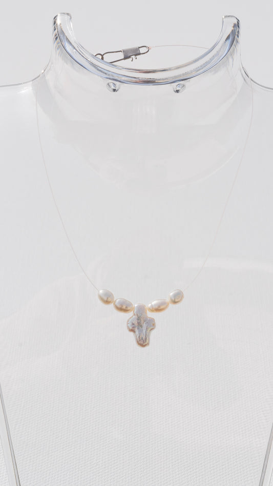 White Cross Floating Pearl Necklace