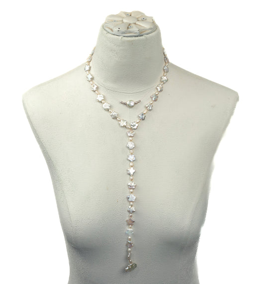 Flower Pearl Neck Tie Necklace