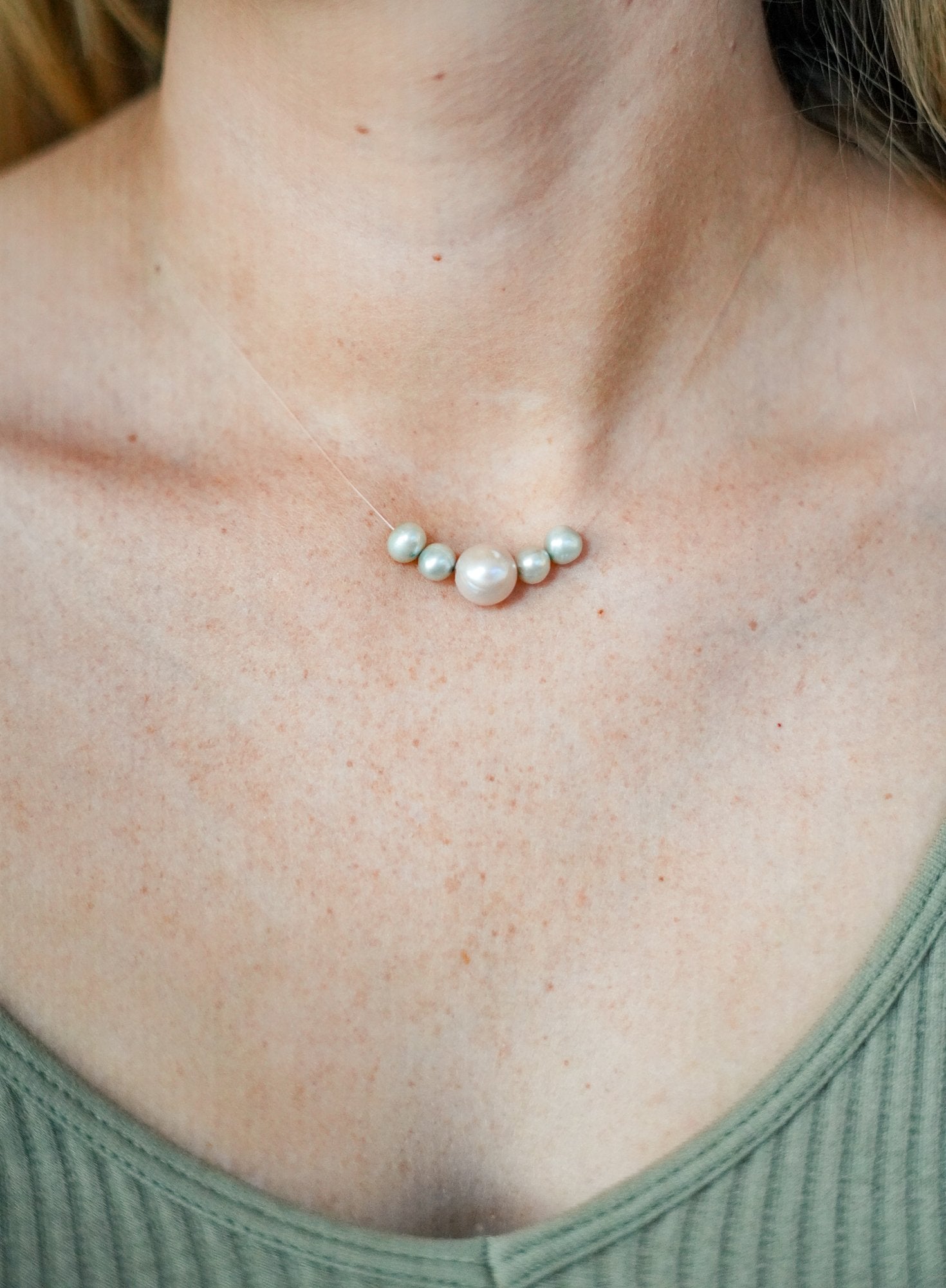 Blue Runner Floating Pearl Necklace