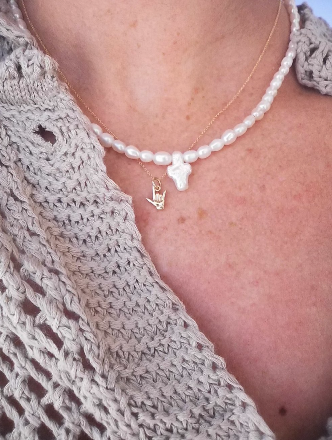 Cross Shaped Freshwater Pearl/White Freshwater Pearl Choker