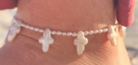 Multi White Freshwater Cross Pearl Anklet